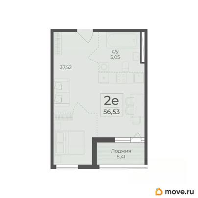 2-комн. квартира, 56.53 м&sup2;