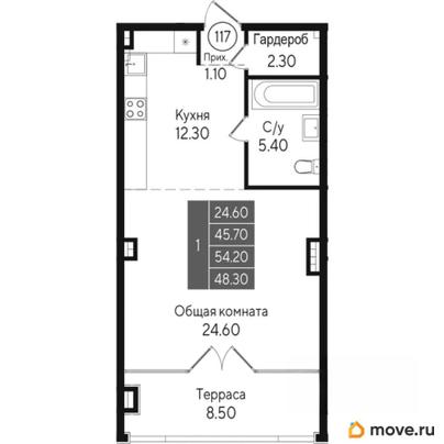 студия, 54.2 м&sup2;