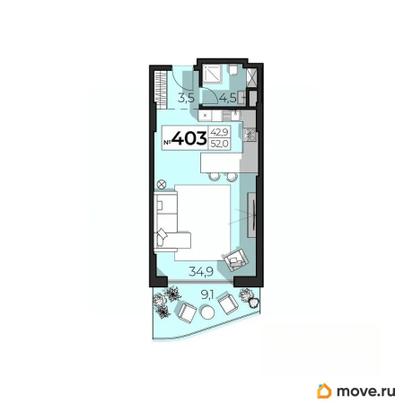 2-комн. апартаменты, 52 м&sup2;