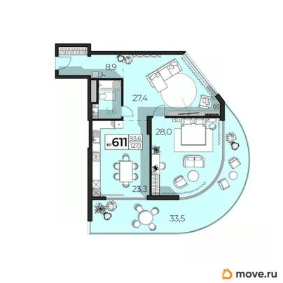 3-комн. апартаменты, 127.1 м&sup2;