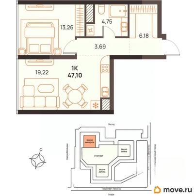 1-комн. квартира, 47.1 м&sup2;