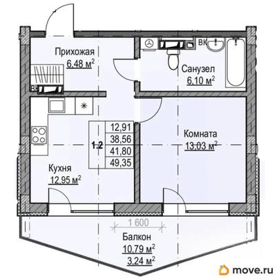 1-комн. квартира, 41.8 м&sup2;