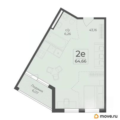 2-комн. квартира, 64.66 м&sup2;