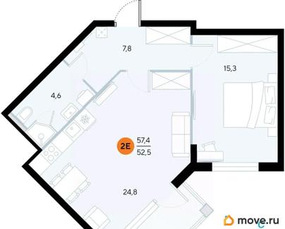1-комн. апартаменты, 57.4 м&sup2;
