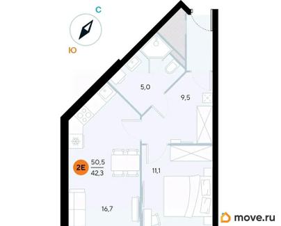 1-комн. апартаменты, 50.5 м&sup2;