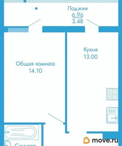 1-комн. квартира, 46.5 м&sup2;