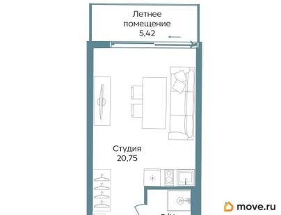 1-комн. апартаменты, 29.72 м&sup2;