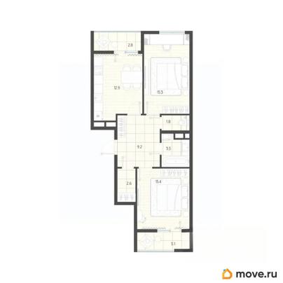 2-комн. квартира, 65.3 м&sup2;