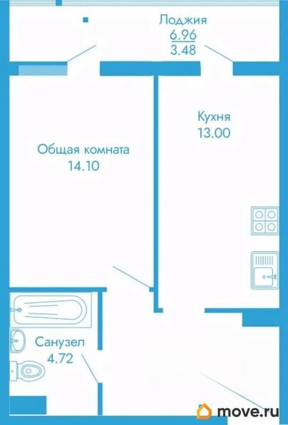 1-комн. квартира, 42.41 м&sup2;