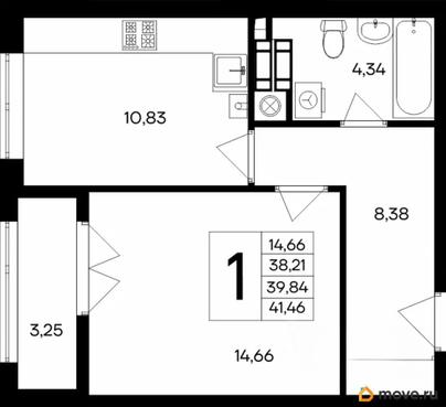 1-комн. квартира, 41.46 м&sup2;