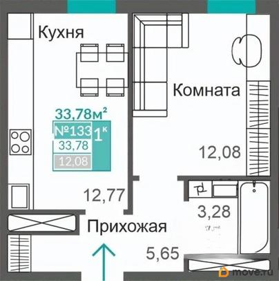 1-комн. квартира, 33.78 м&sup2;