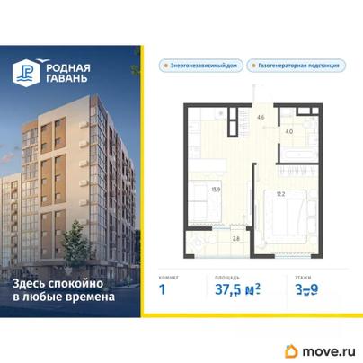 1-комн. квартира, 37.5 м&sup2;
