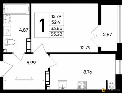 1-комн. квартира, 35.28 м&sup2;