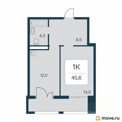 1-комн. квартира, 45.6 м&sup2;