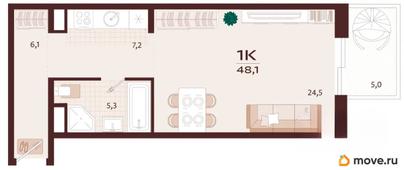1-комн. квартира, 48.1 м&sup2;