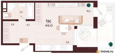 1-комн. квартира, 49 м&sup2;