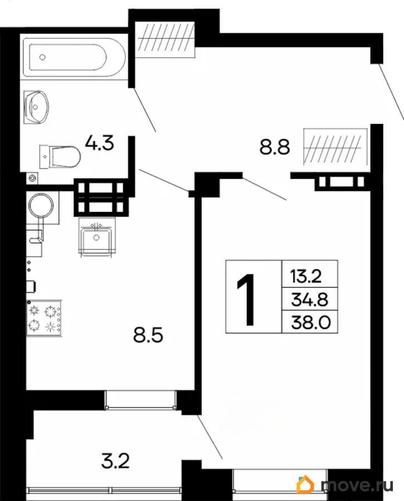 1-комн. квартира, 38 м&sup2;
