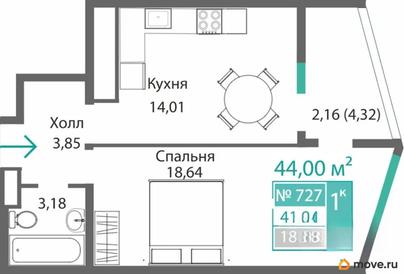 1-комн. квартира, 41.84 м&sup2;