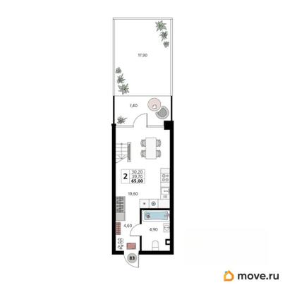 2-комн. апартаменты, 65 м&sup2;