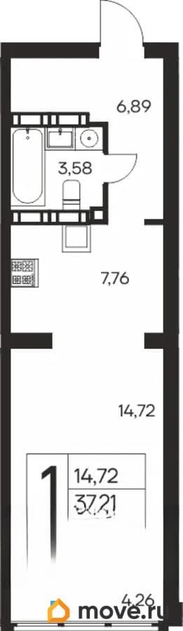 1-комн. квартира, 37.41 м&sup2;
