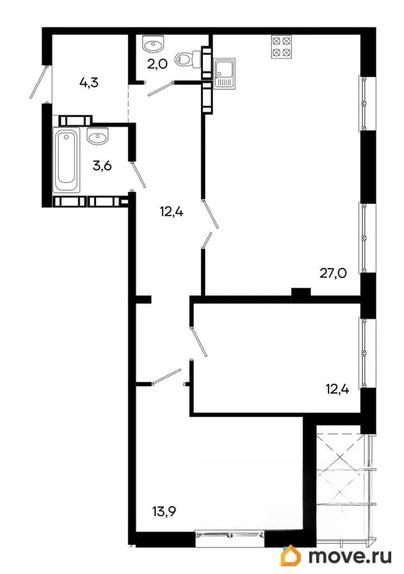 2-комн. квартира, 79.1 м&sup2;