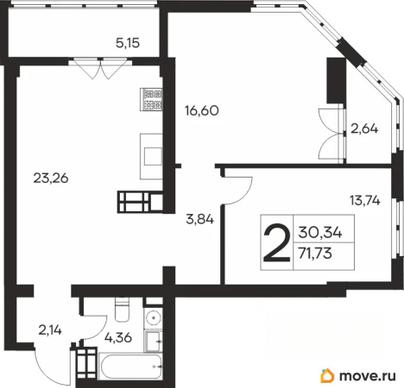 2-комн. квартира, 71.73 м&sup2;