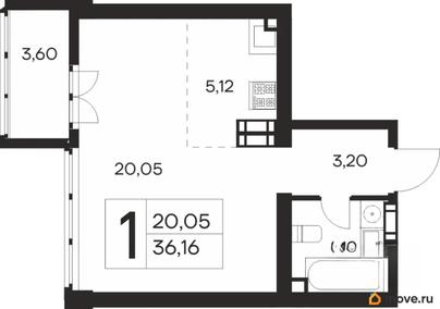 1-комн. квартира, 36.16 м&sup2;