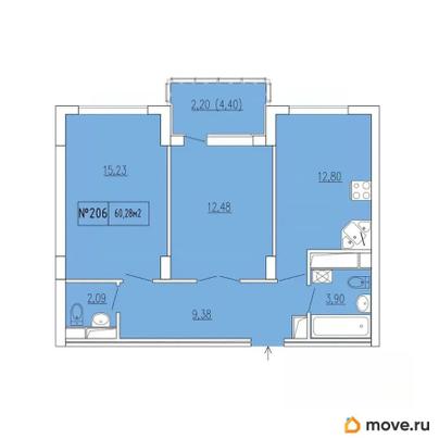 2-комн. квартира, 58.08 м&sup2;