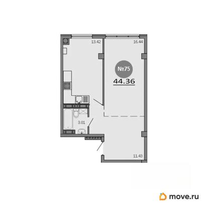 1-комн. квартира, 44.36 м&sup2;