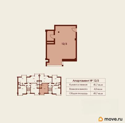 1-комн. апартаменты, 49.7 м&sup2;