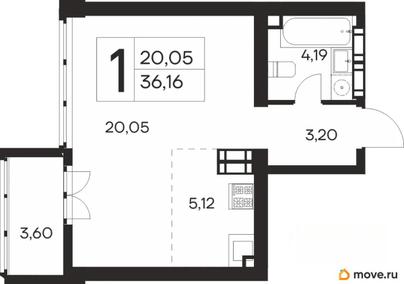 1-комн. квартира, 36.16 м&sup2;