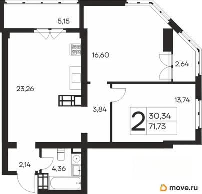 2-комн. квартира, 71.73 м&sup2;