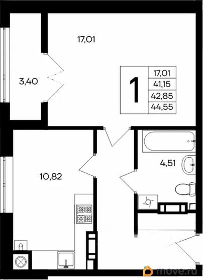 1-комн. квартира, 44.55 м&sup2;