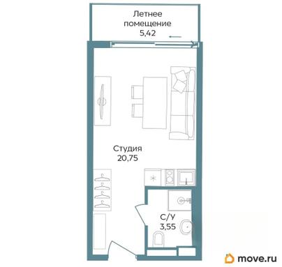 1-комн. апартаменты, 29.72 м&sup2;