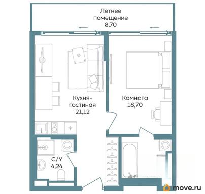 2-комн. апартаменты, 52.76 м&sup2;