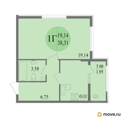 1-комн. квартира, 38.31 м&sup2;