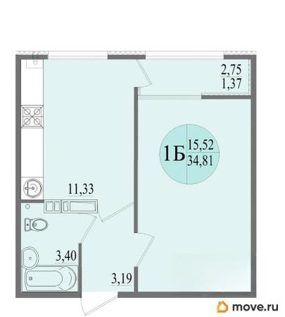 1-комн. квартира, 34.81 м&sup2;