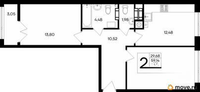 2-комн. квартира, 62.19 м&sup2;