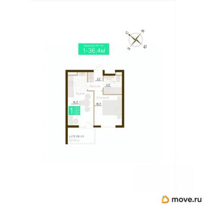 1-комн. квартира, 33.2 м&sup2;
