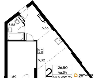 2-комн. квартира, 51.48 м&sup2;