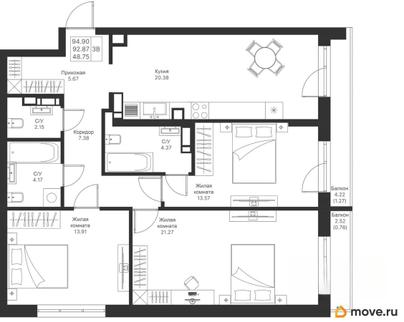 3-комн. квартира, 94.9 м&sup2;