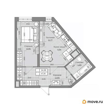 2-комн. квартира, 47.16 м&sup2;