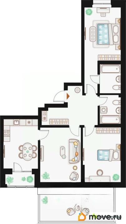 3-комн. квартира, 87.48 м&sup2;