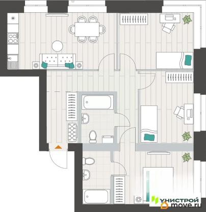 3-комн. квартира, 73.37 м&sup2;