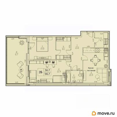 2-комн. квартира, 96.7 м&sup2;