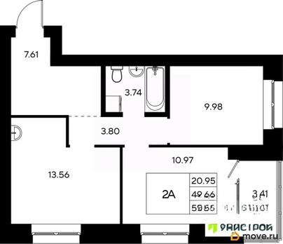 2-комн. квартира, 51.37 м&sup2;