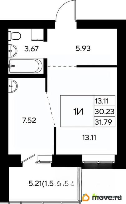 1-комн. квартира, 31.79 м&sup2;