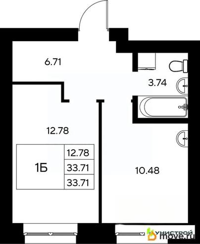 1-комн. квартира, 33.71 м&sup2;