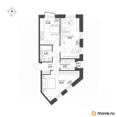 2-комн. квартира, 59.03 м&sup2;