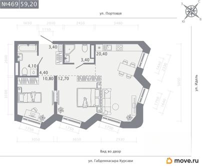 2-комн. квартира, 59.2 м&sup2;